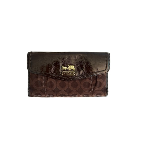 Coach Signature OP Pleated Trifold Wallet Brown  Leather C Logo - Picture 1 of 9